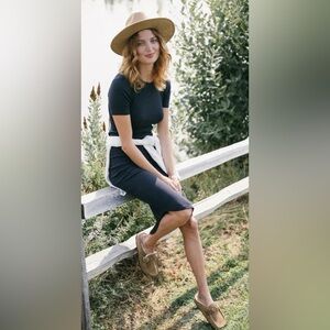 Anthropologie Saturday Sunday Addy Ribbed Tie Waist Short Sleeve Dress Large